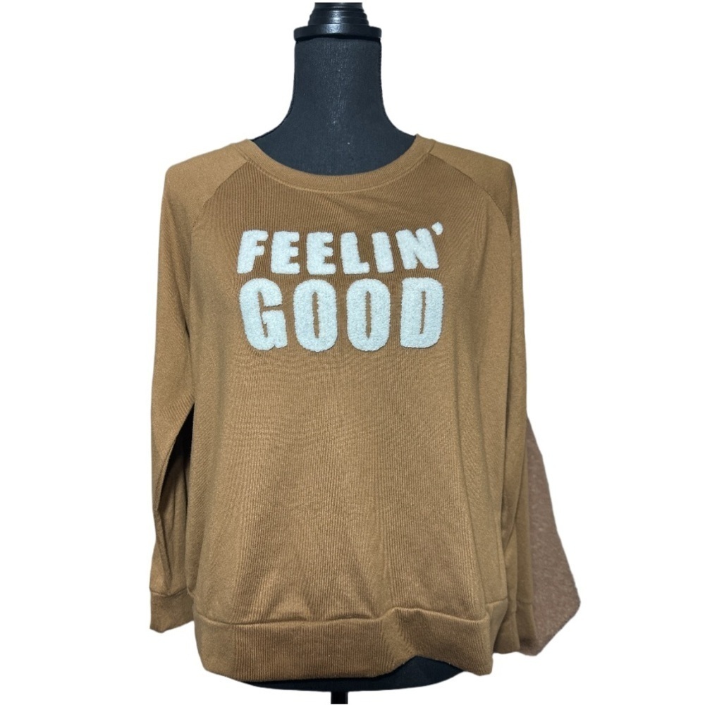 Secret Treasure Woman's Brown Knit Lounge 'Feelin' Long Sleeve Top - Large